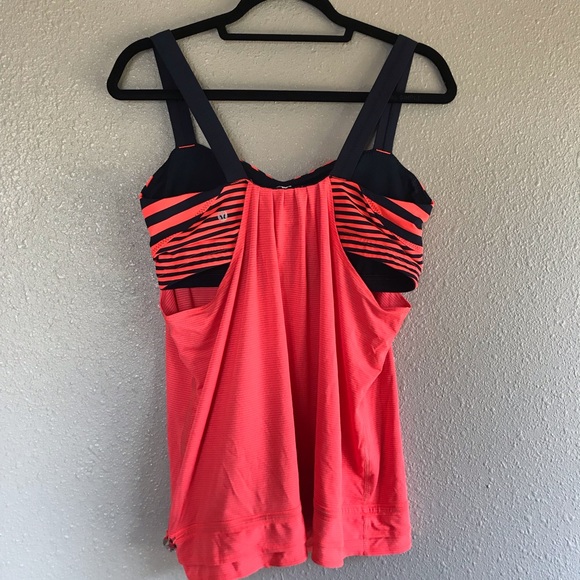 Lululemon Tank w/Built-in Bra (Neon Coral/Navy) - Picture 4 of 6